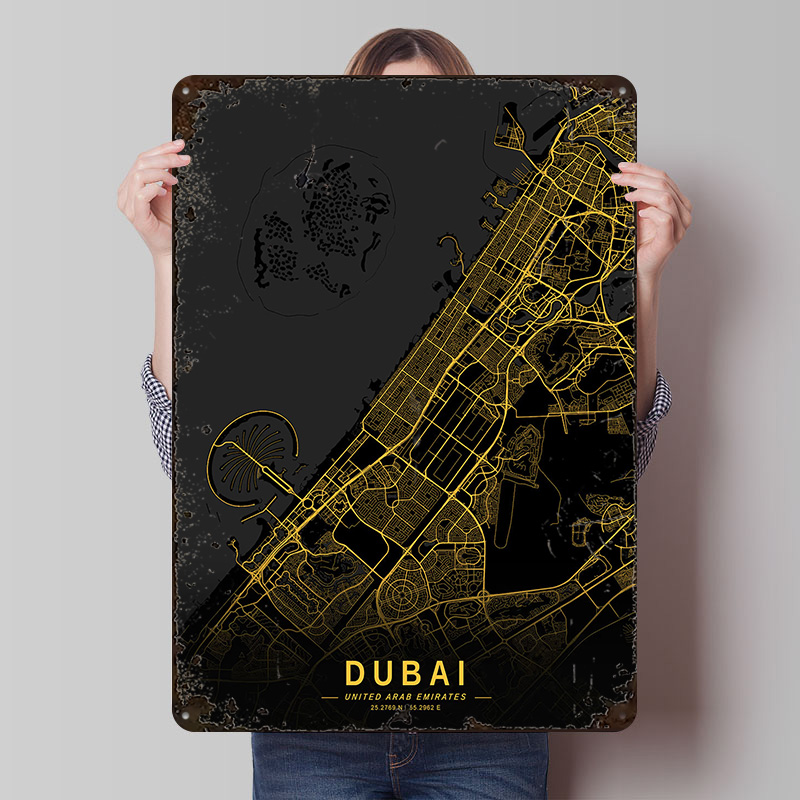 Golden Dubai City Map Metal Po - Home Decor Dubai ulasan dan harga