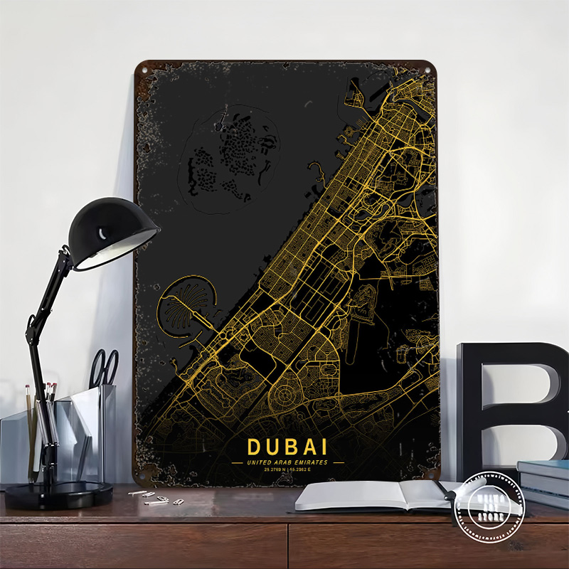 Golden Dubai City Map Metal Po - Home Decor Dubai ulasan dan harga