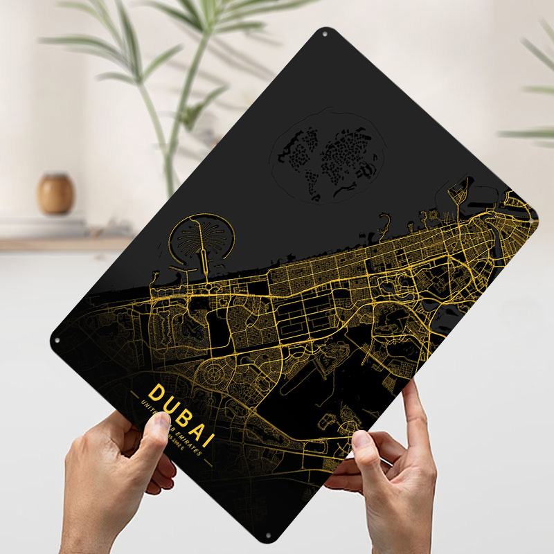 Golden Dubai City Map Metal Po - Home Decor Dubai ulasan dan harga