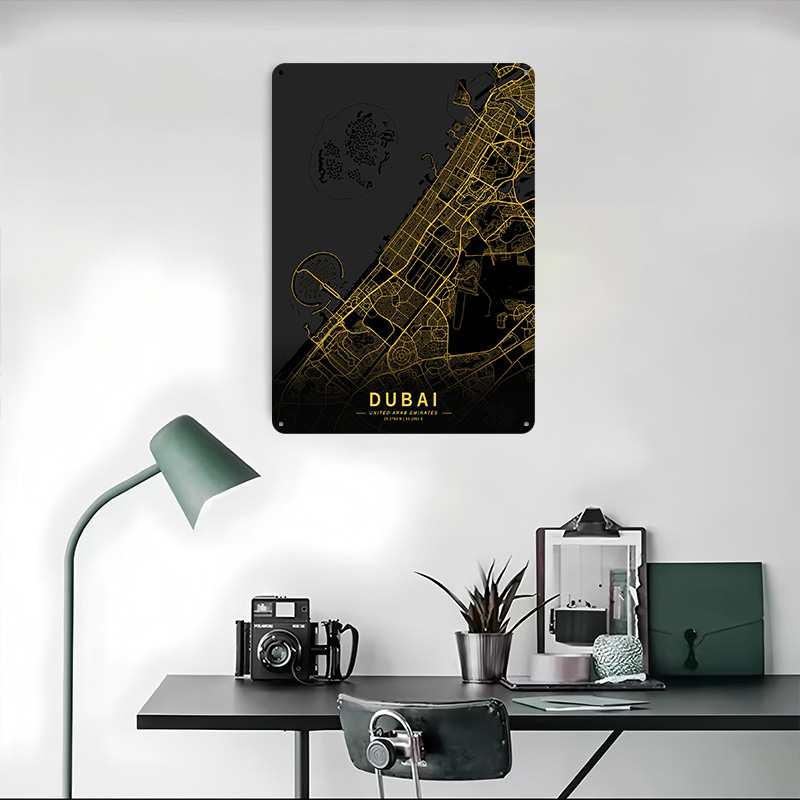 Golden Dubai City Map Metal Po - Home Decor Dubai ulasan dan harga