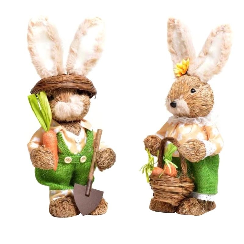 Straw Rabbit Bunny Decorations - Home Decor Modern Organic ulasan dan harga