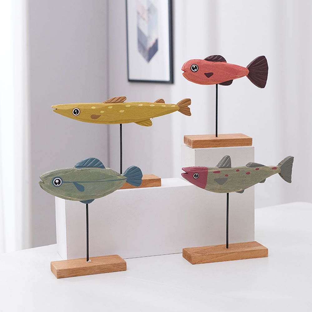 Colorful Wooden Fish Statue No - Home Decor Modern Organic ulasan dan harga
