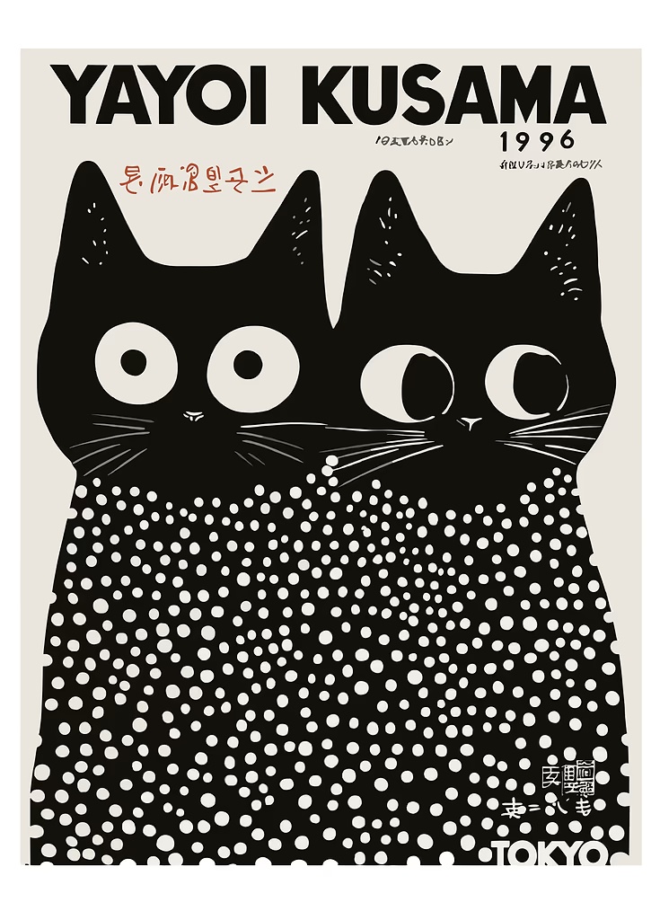 Yayoi Kusama Black Cats Series - Home Decor Frames ulasan dan harga