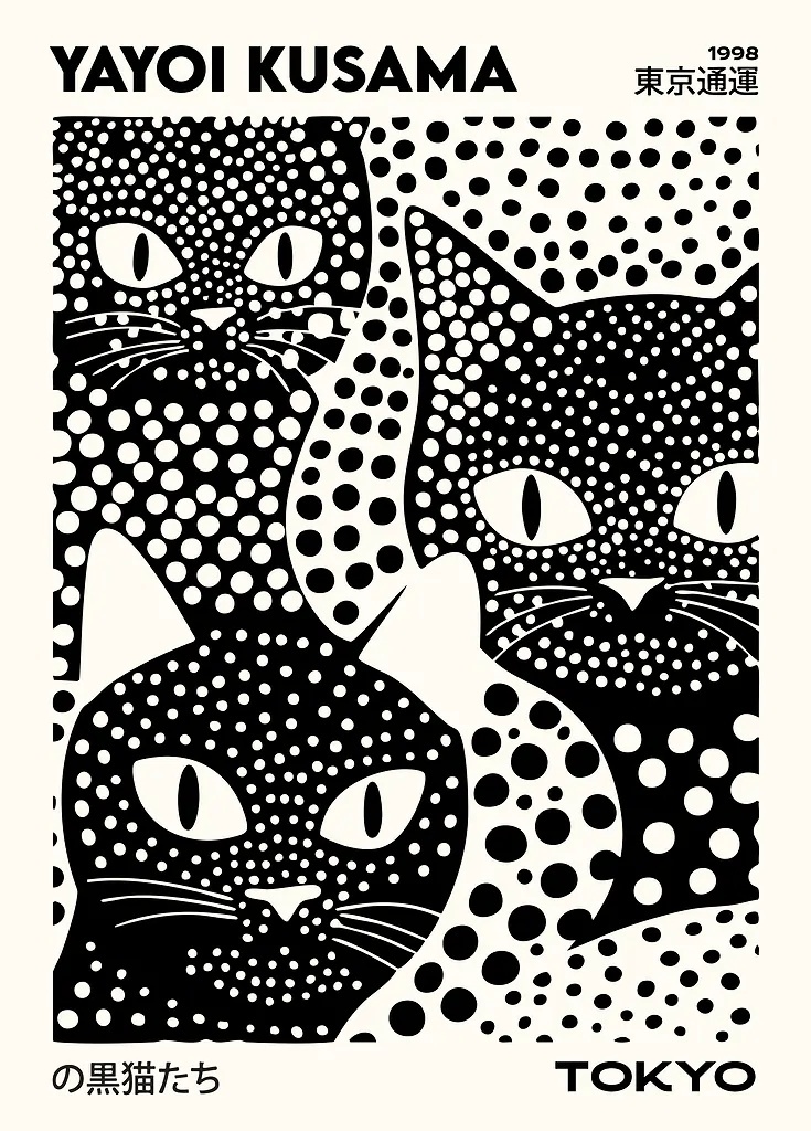 Yayoi Kusama Black Cats Series - Home Decor Frames ulasan dan harga