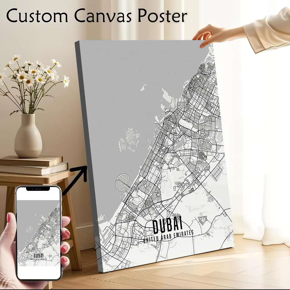 UAE Dubai City Map Poster Canv - Home Decor Dubai ulasan dan harga
