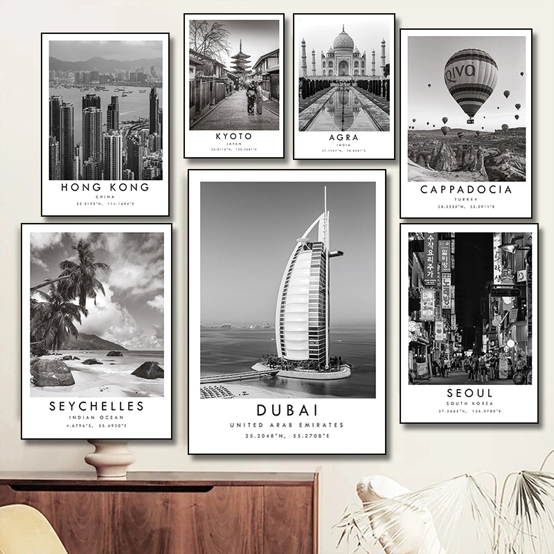 Black White Travel City Poster - Home Decor Dubai ulasan dan harga