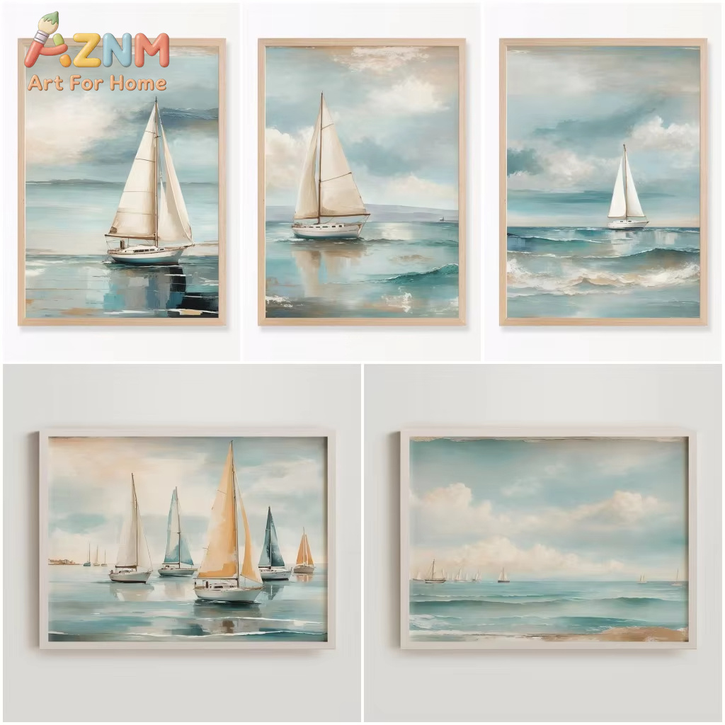 AZNM Retro Watercolor Ocean Wa - Home Decor Living Room Ideas ulasan dan harga