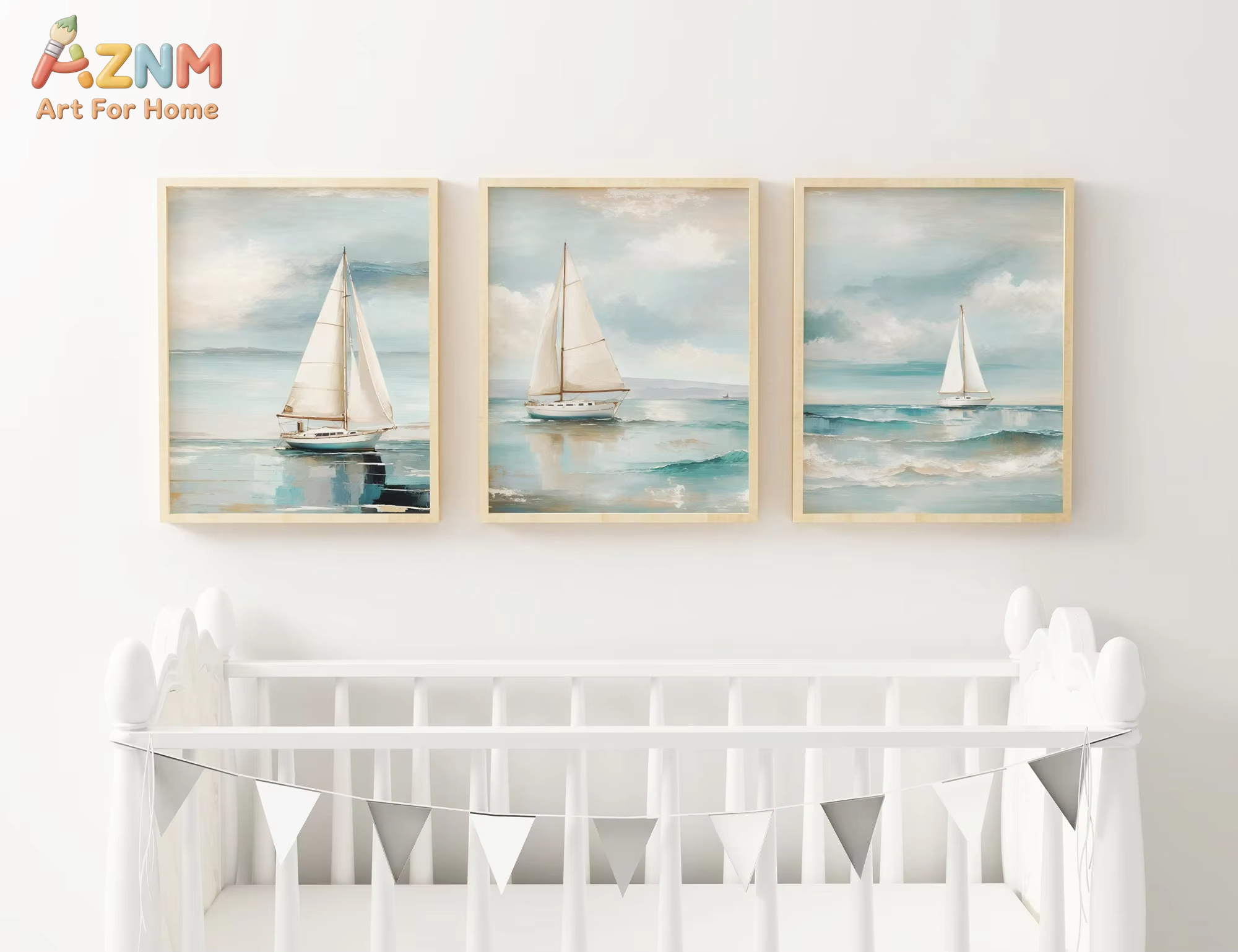 AZNM Retro Watercolor Ocean Wa - Home Decor Living Room Ideas ulasan dan harga