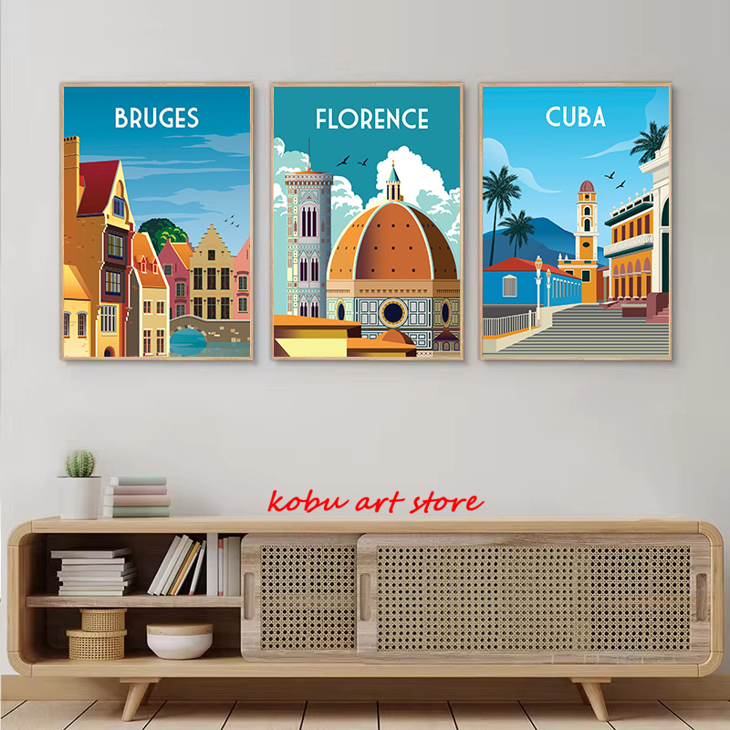 Travel Illustrated Canvas Pain - Home Decor Dubai ulasan dan harga