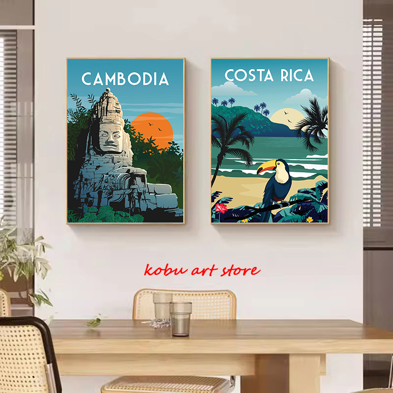 Travel Illustrated Canvas Pain - Home Decor Dubai ulasan dan harga